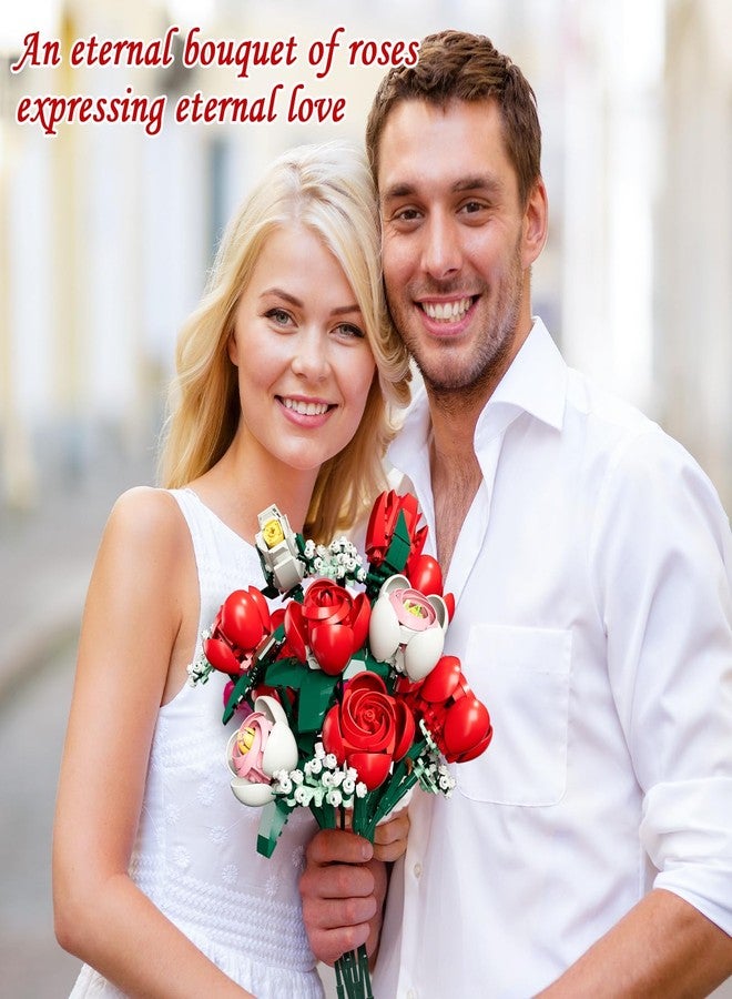 EXCOUP Flower Bouquet Building Set, Artificial Roses Toy Building Set with Vase, Building Blocks Flower Brick Toys, for Home Office Decoratin, Christmas, Mother's Day, or Valentine's Gifts, 841 PCS - Image 2